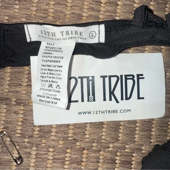 12th Tribe Black Pearl Embellished Bralette Size Large New With Tags - Picture 3 of 3